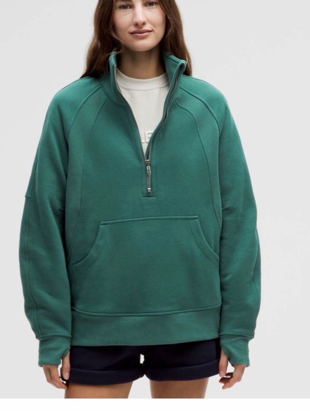 Lululemon XL Teal Green Half Zip Oversized Fleece Pullover Kangaroo Pocket
Desc